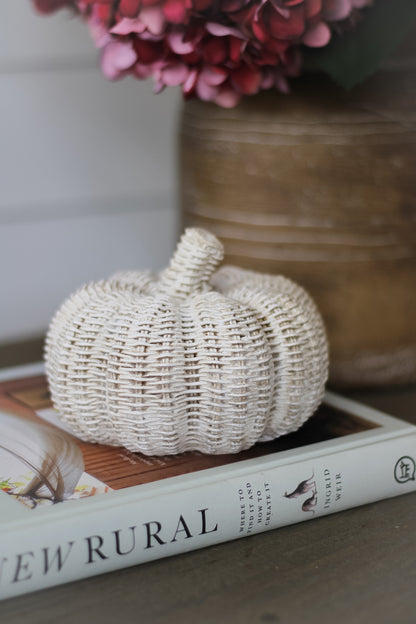 Wicker Effect Cream Pumpkin Decoration
