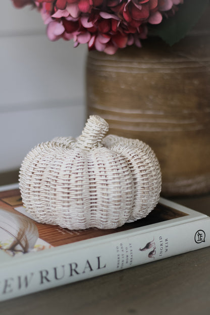 Wicker Effect Cream Pumpkin Decoration