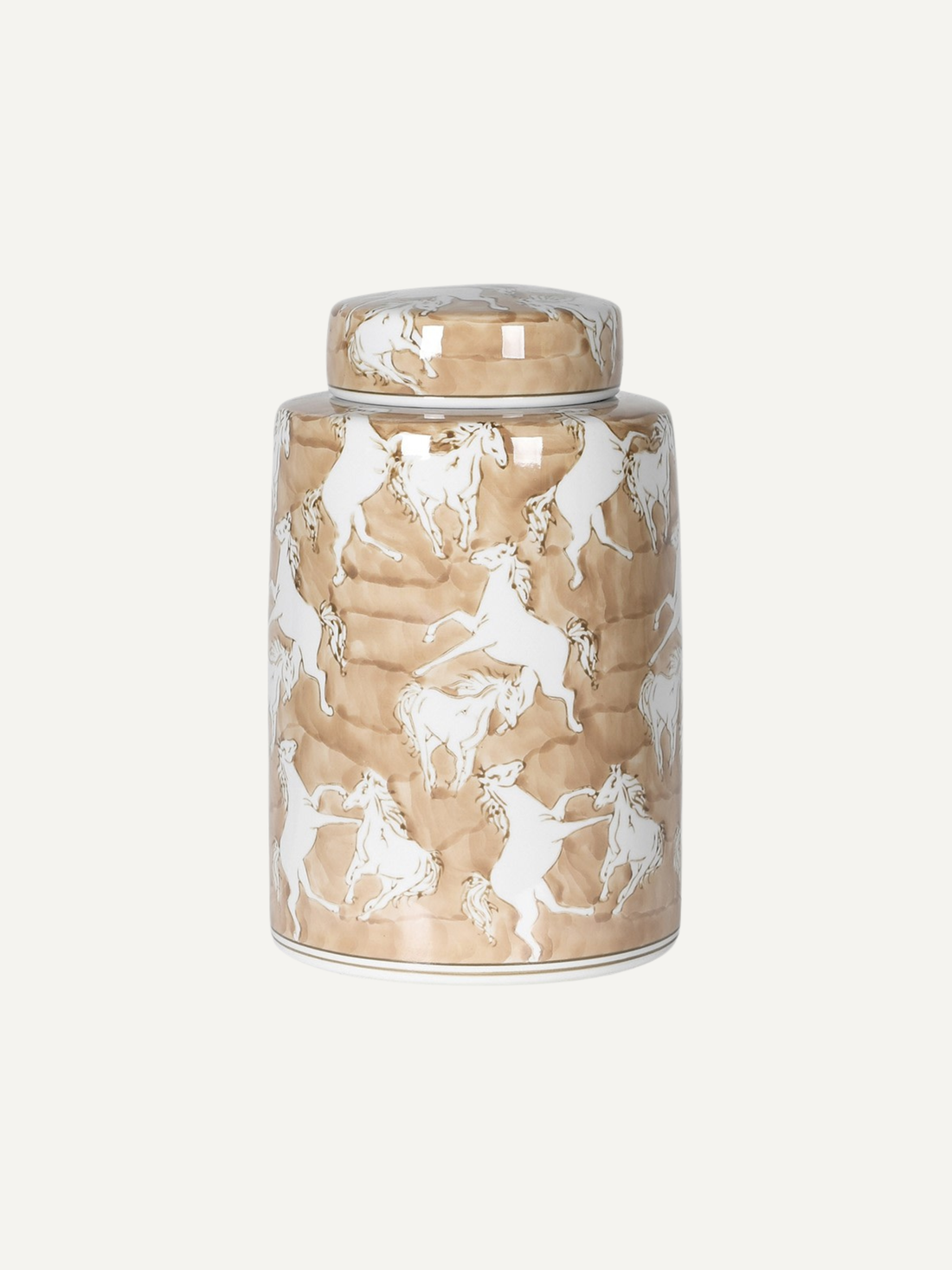 Wild Horses Beige Lidded Jar, equestrian themed home decor