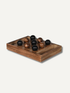 Wooden  tic tac toe game board with black and brown spheres on a white background