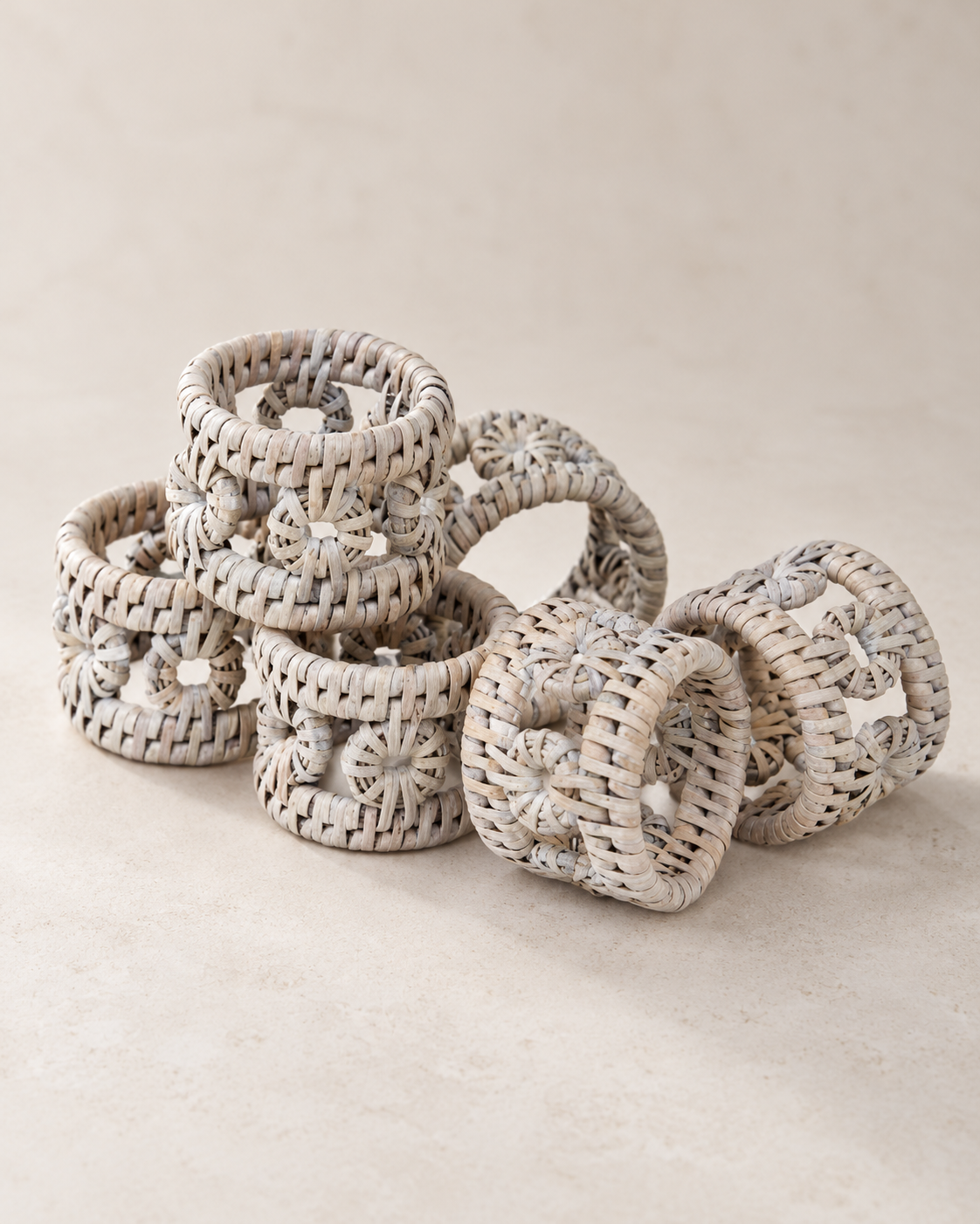 White Washed Rattan Circle Napkin Rings