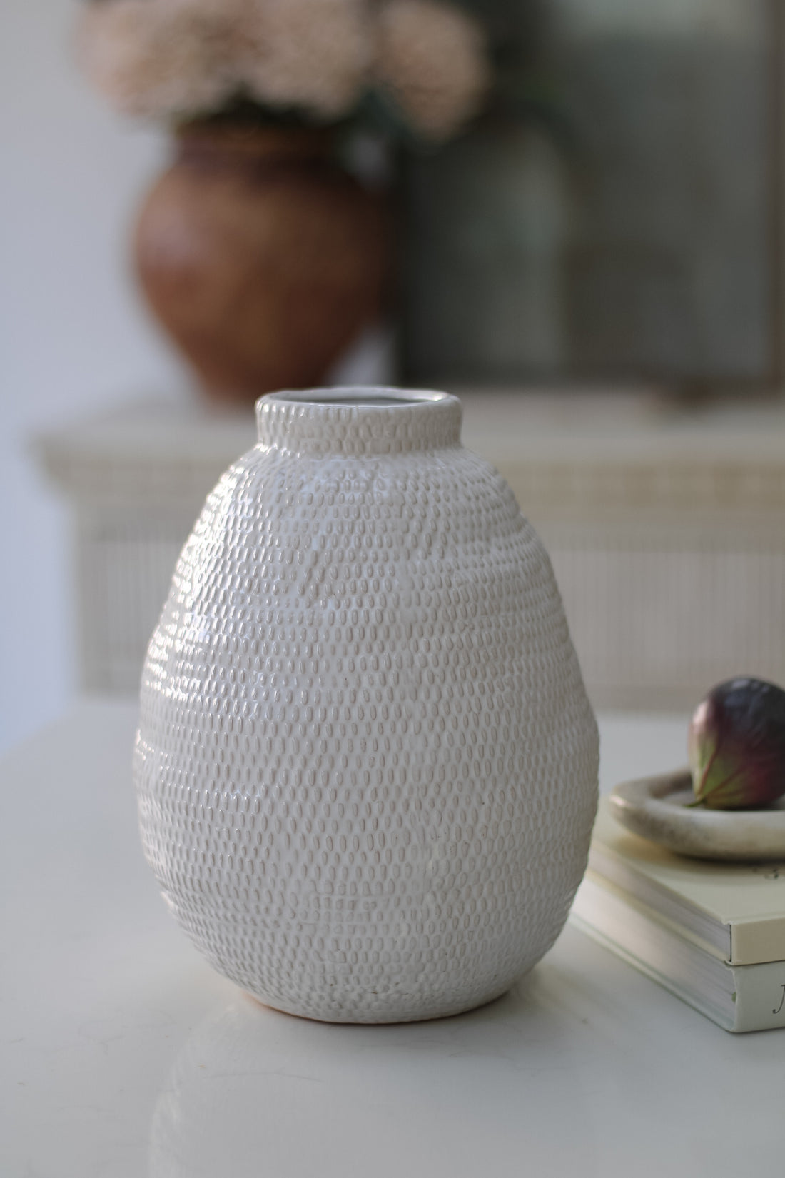 Woven Effect Grey Ceramic Vase