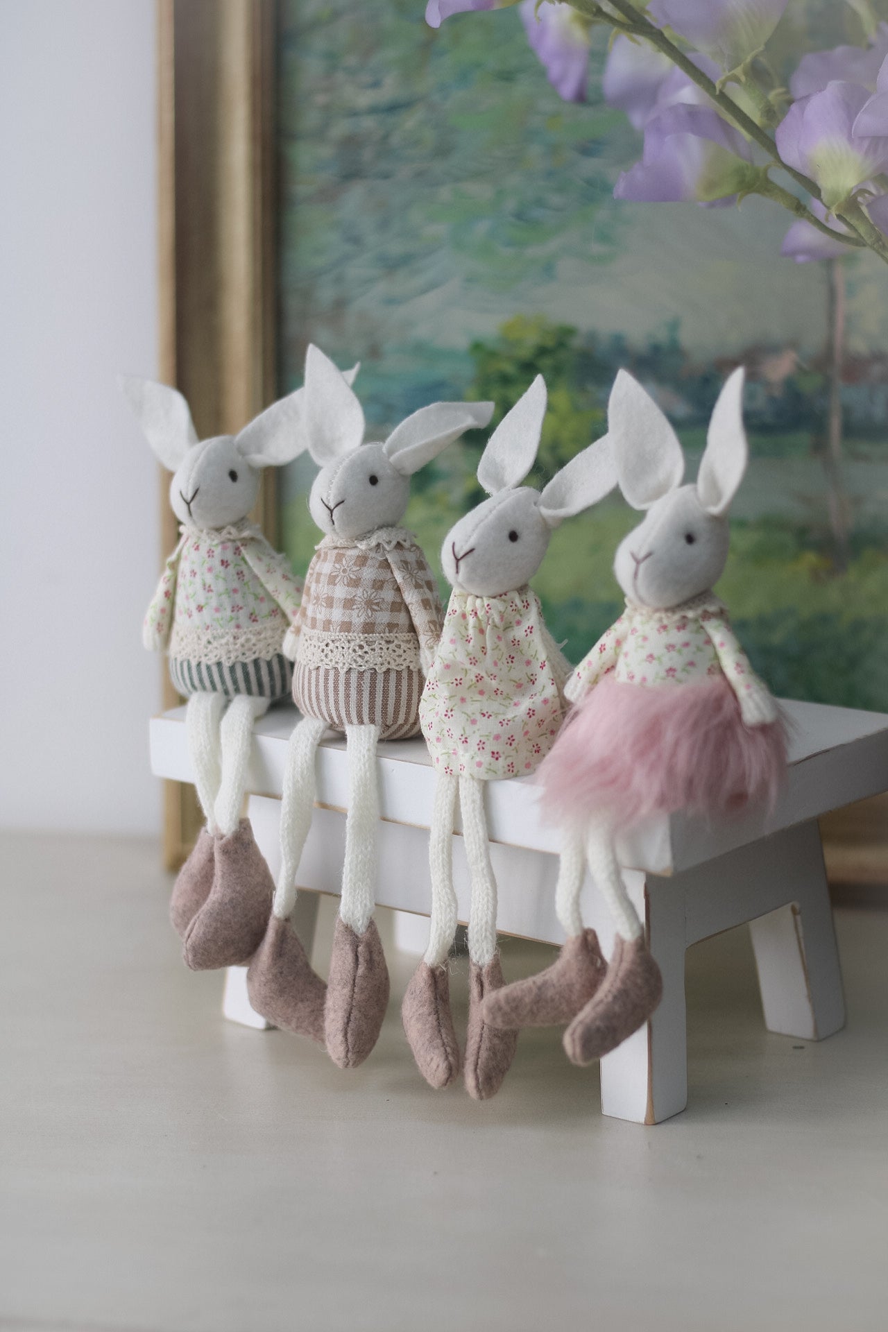 adorable fabric spring bunny dressed in cute outfits