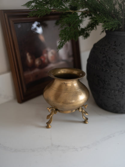 antique brass pot on legs