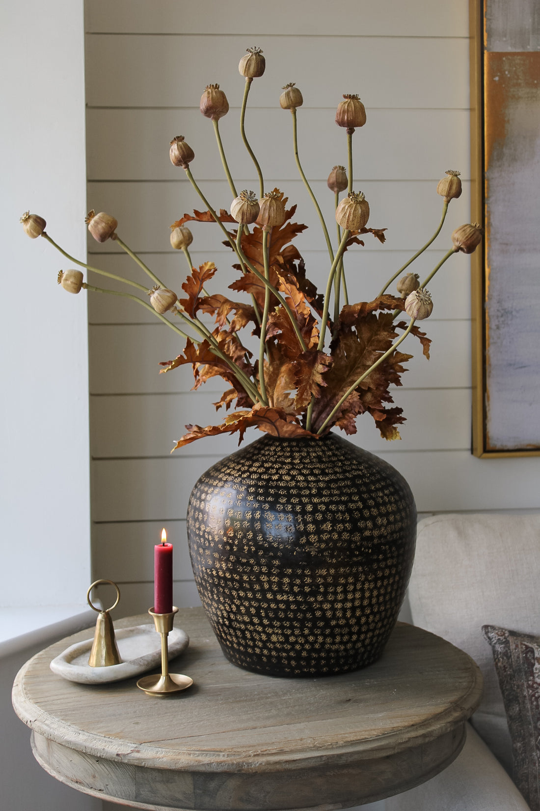 artificial poppy head stem for faux autumn floral arrangement