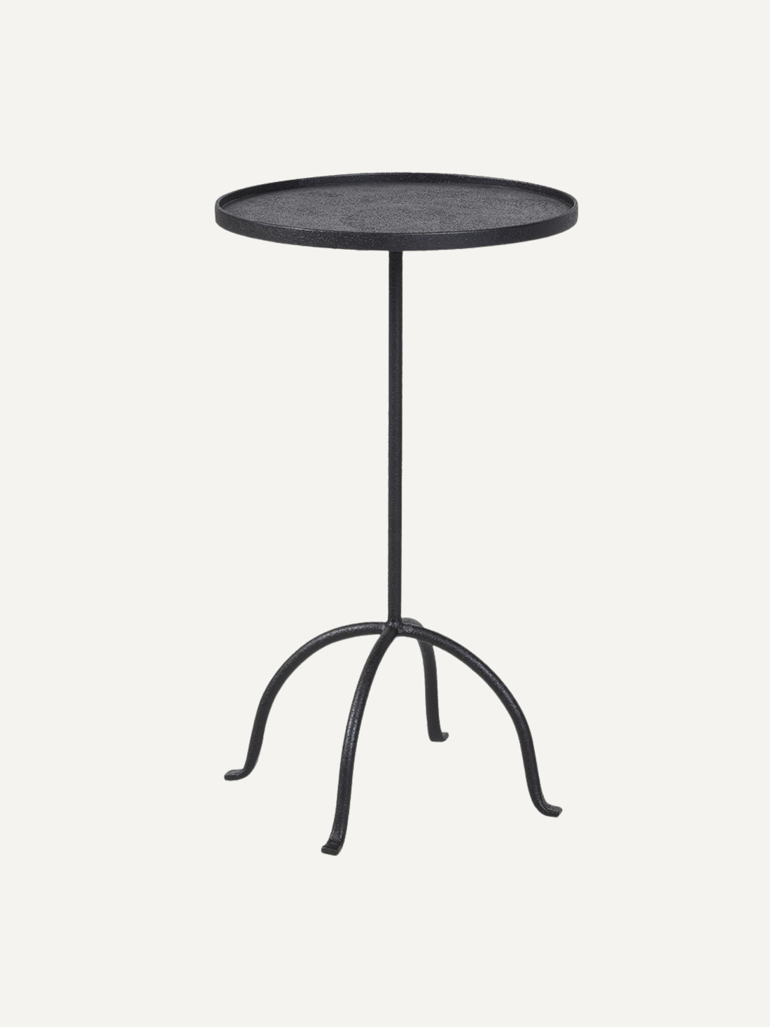 Black metal side table on a white background