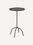 Black metal side table on a white background