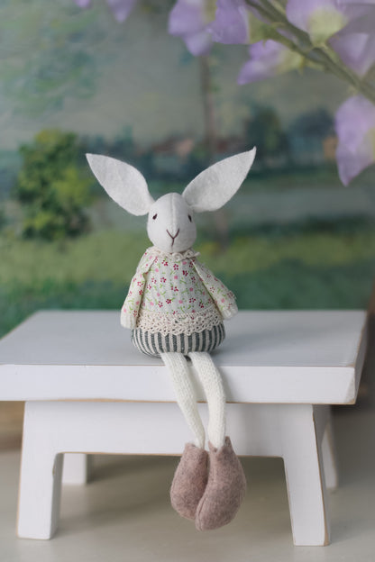fabric spring bunny in ditzy floral and striped outfit