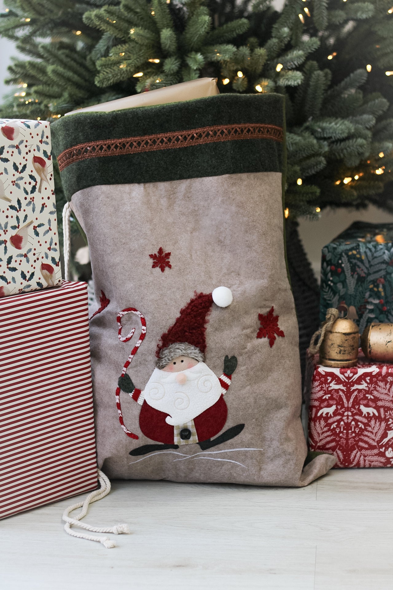Jolly Santa Present Sack Ivy Grey Interiors - Main Image