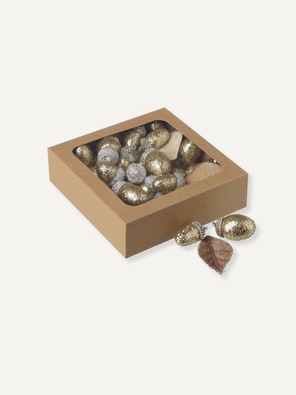 golden glittered acorns