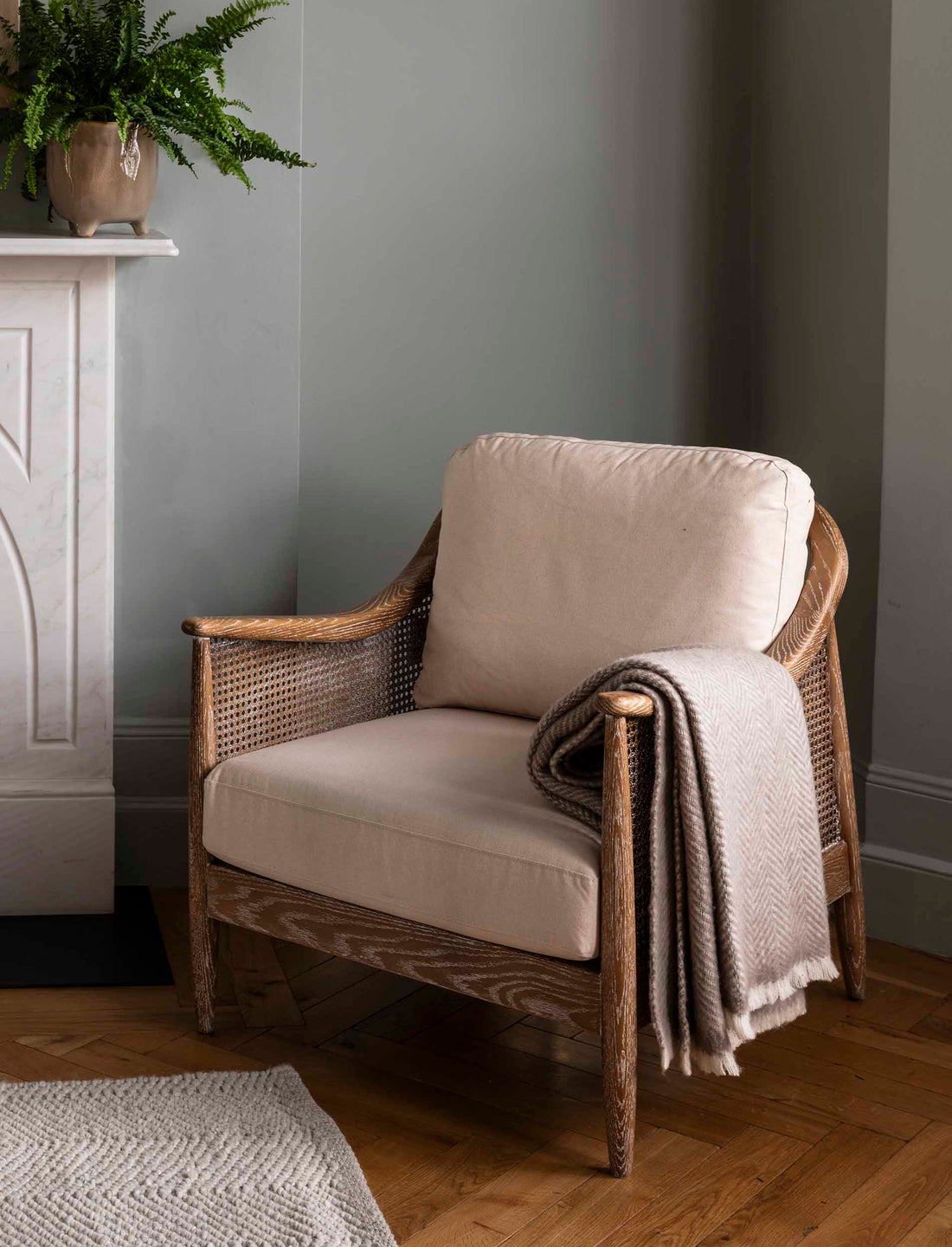 Herringbone Natural Wool Throw
