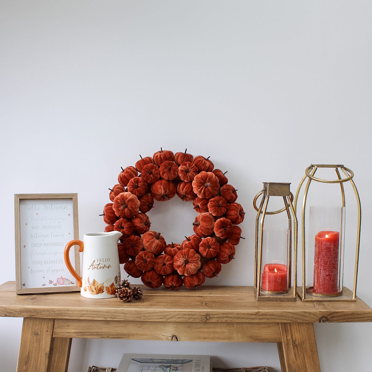 Orange Velvet Little Pumpkins Wreath