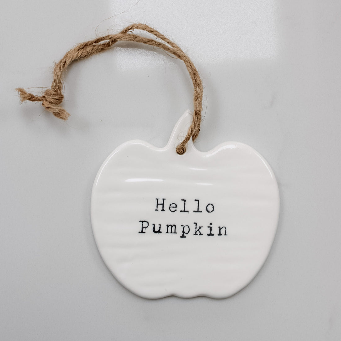 Hello Pumpkin White Ceramic Pumpkin Hanger
