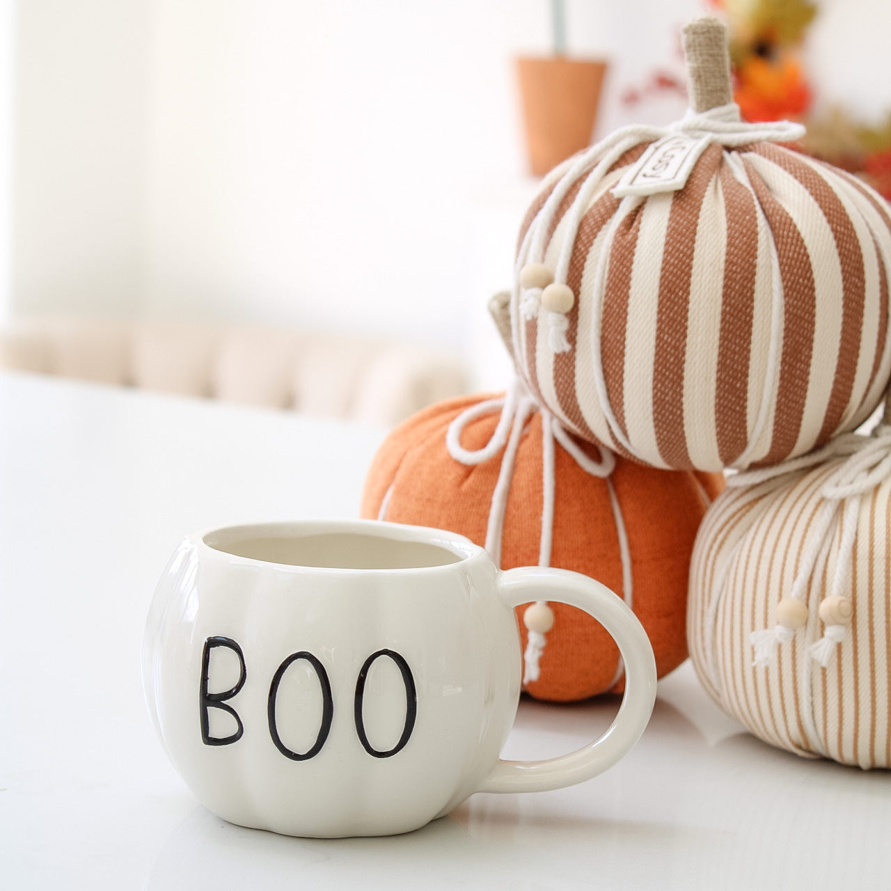 White BOO Pumpkin Shaped Mug