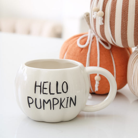 White HELLO PUMPKIN - Pumpkin Shaped Mug