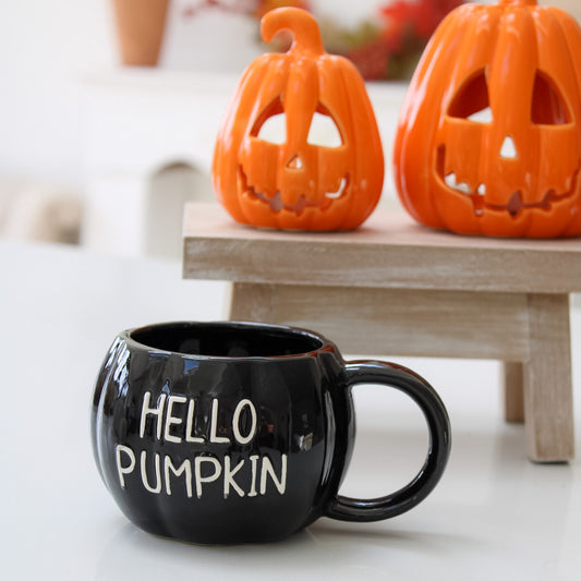 Black HELLO PUMPKIN - Pumpkin Shaped Mug