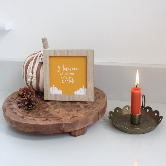 Welcome to our Patch Mini Orange Wooden Sign