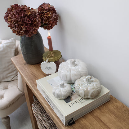 Short Rustic Glazed Ribbed Ceramic Pumpkin