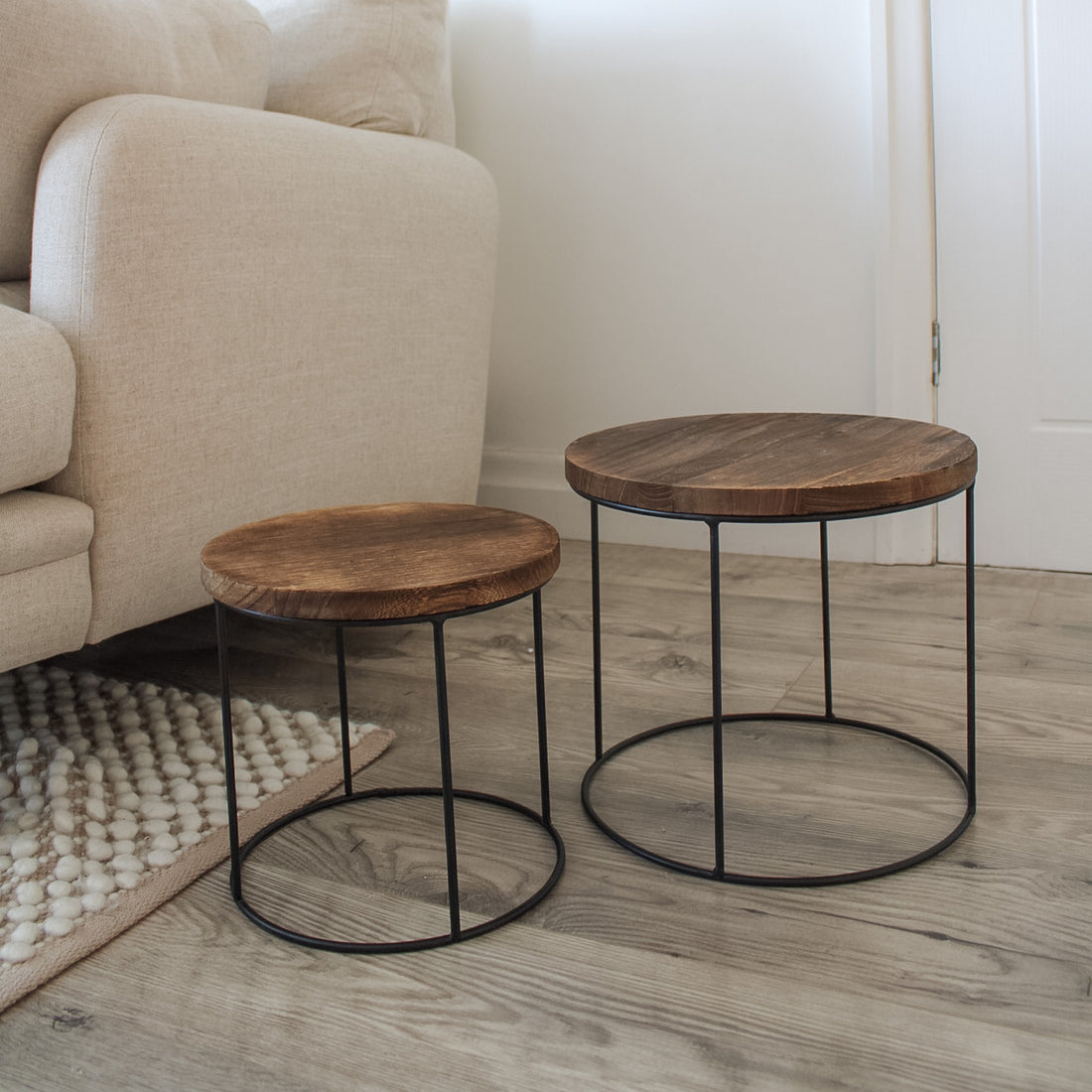 Mini Wooden &amp; Black Metal Side Tables