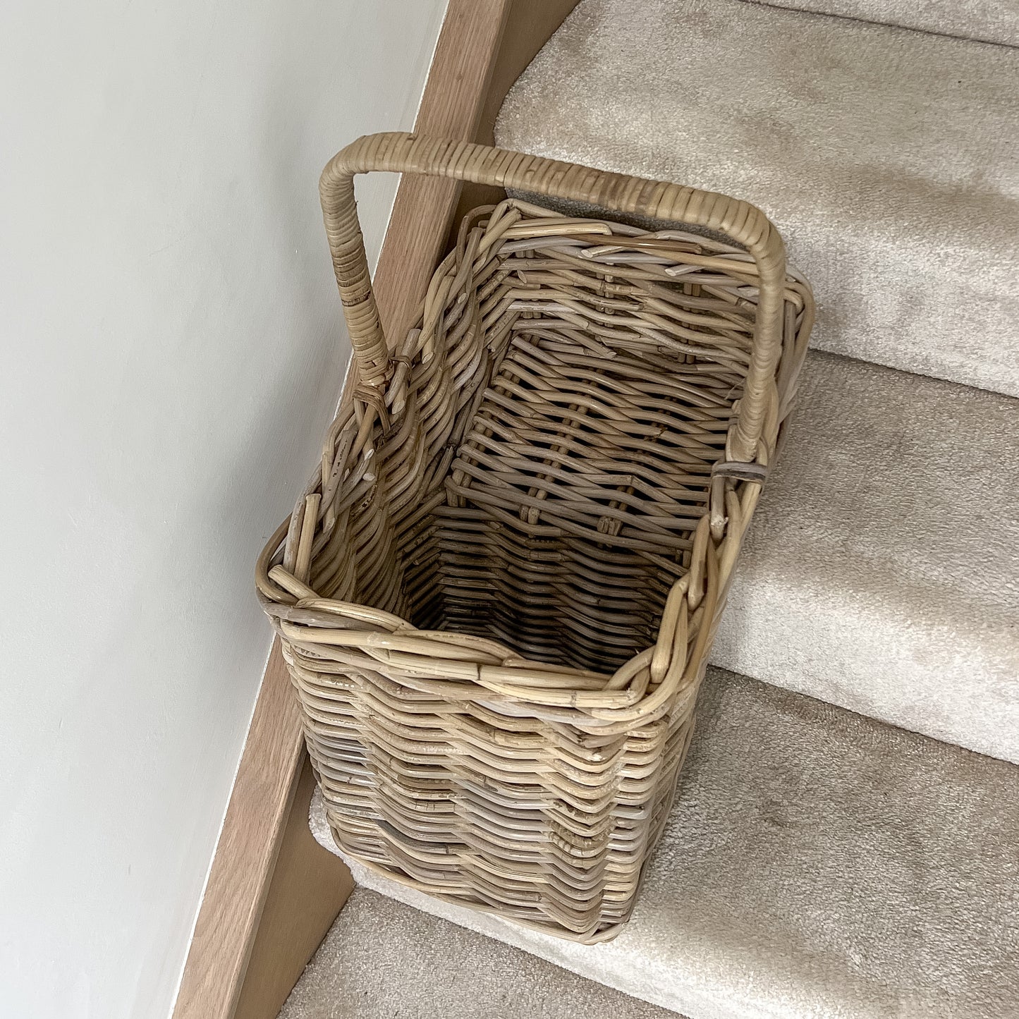 Grey Washed Rattan Stair Basket