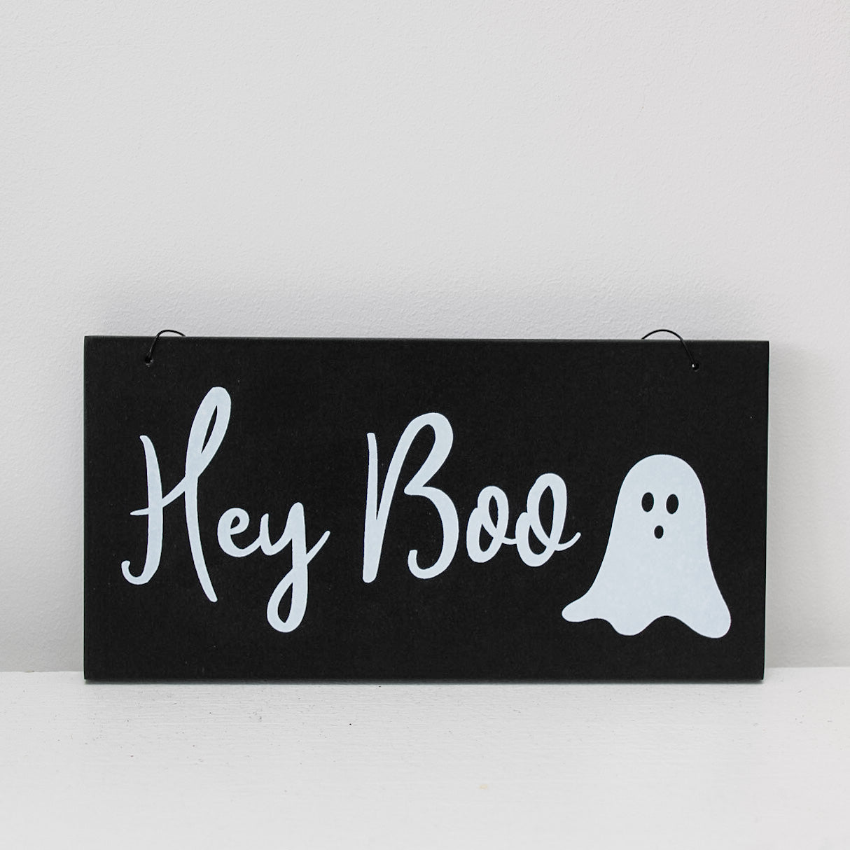 Hey Boo Black Wooden Hanging Sign
