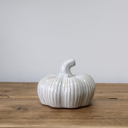 Short Rustic Glazed Ribbed Ceramic Pumpkin