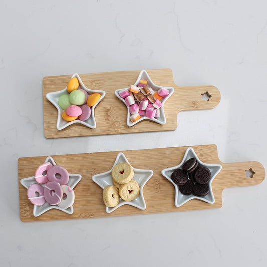 Star Mini Snacking Dishes on Wooden Board