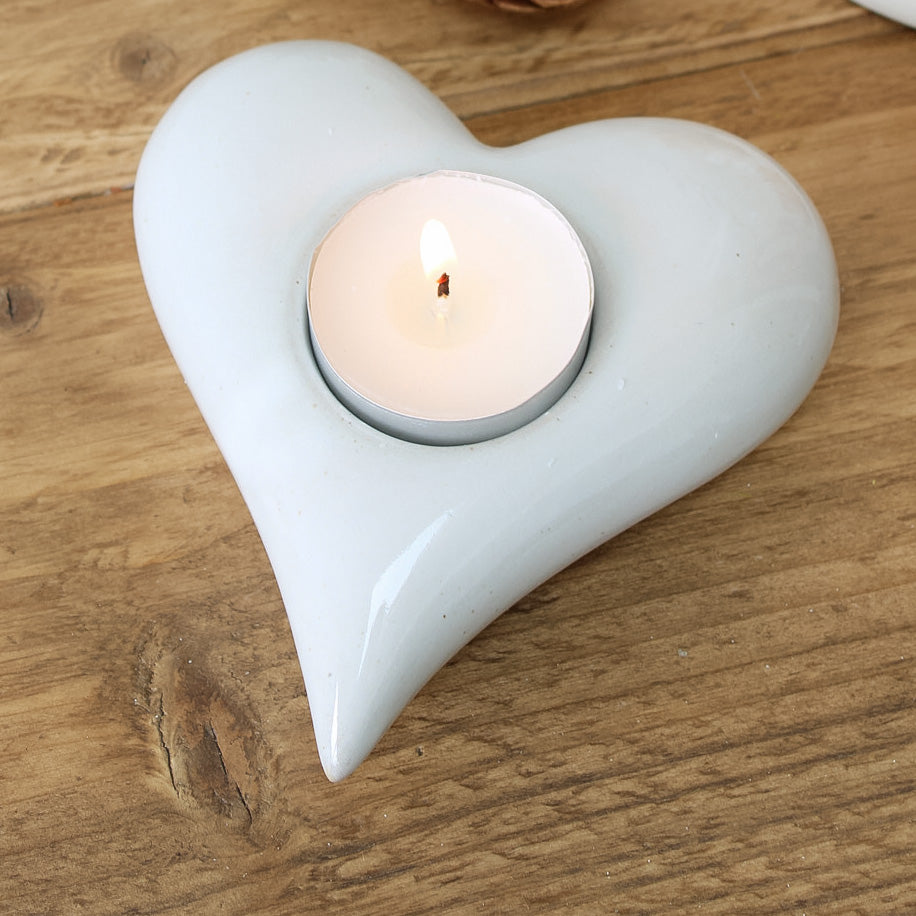White Ceramic Rounded Heart Tea Light