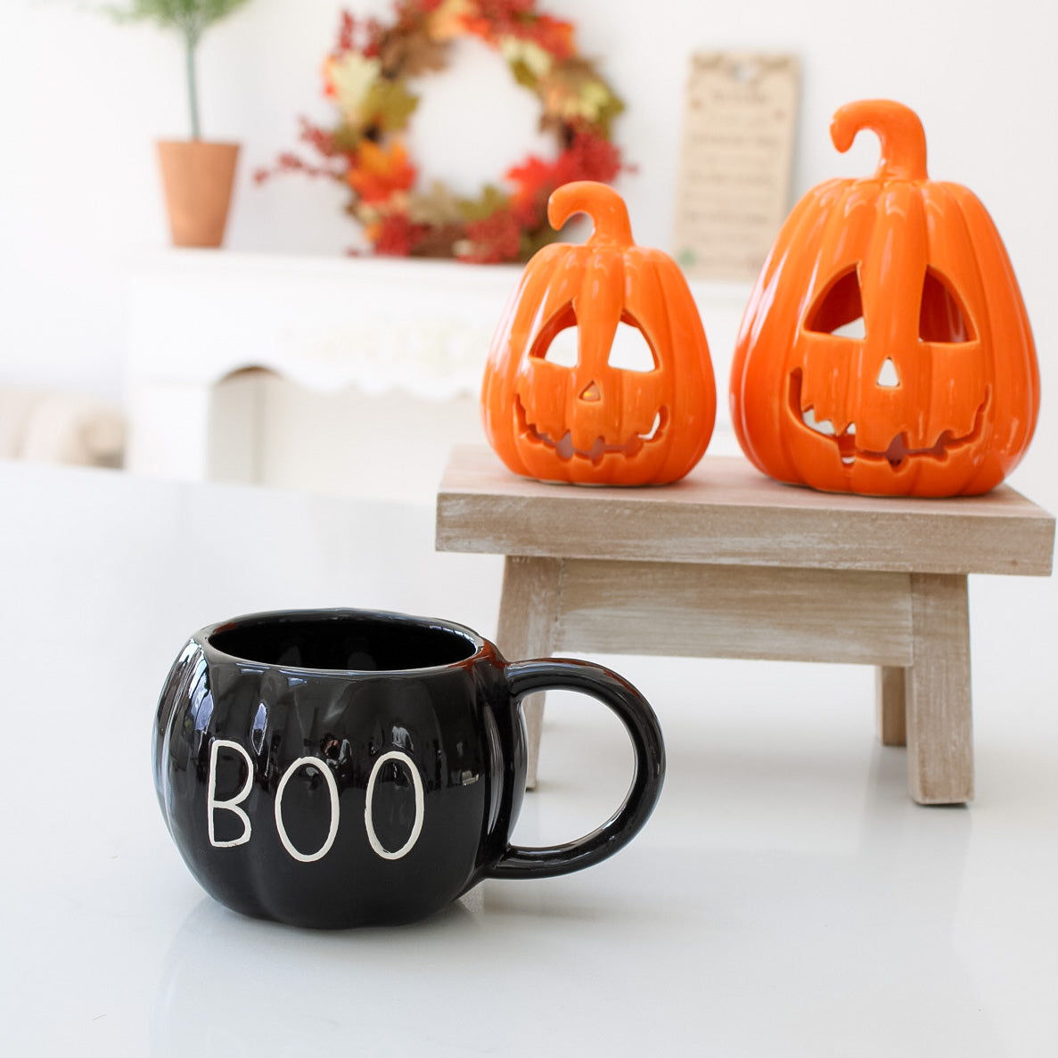 Black BOO - Pumpkin Shaped Mug