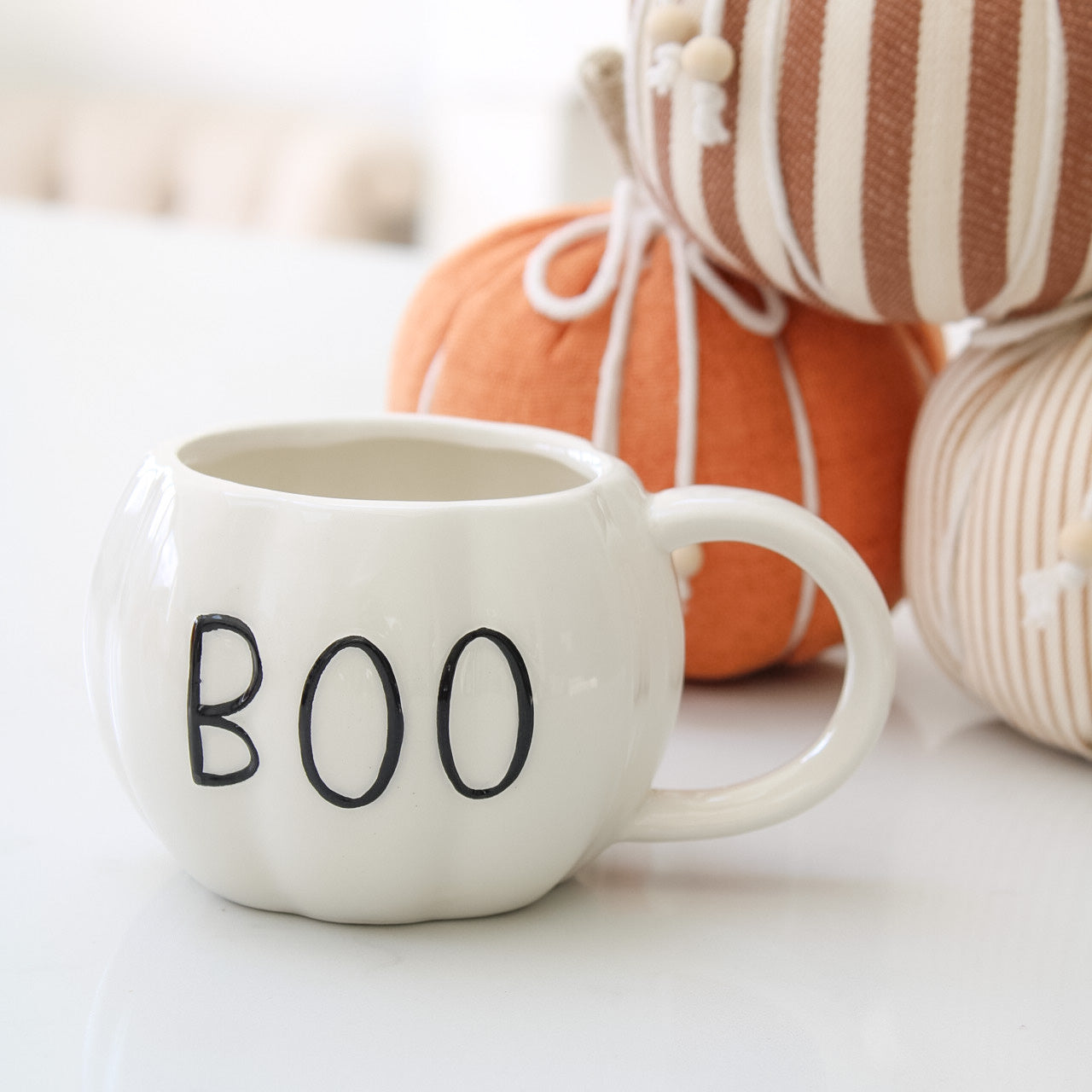 White BOO Pumpkin Shaped Mug