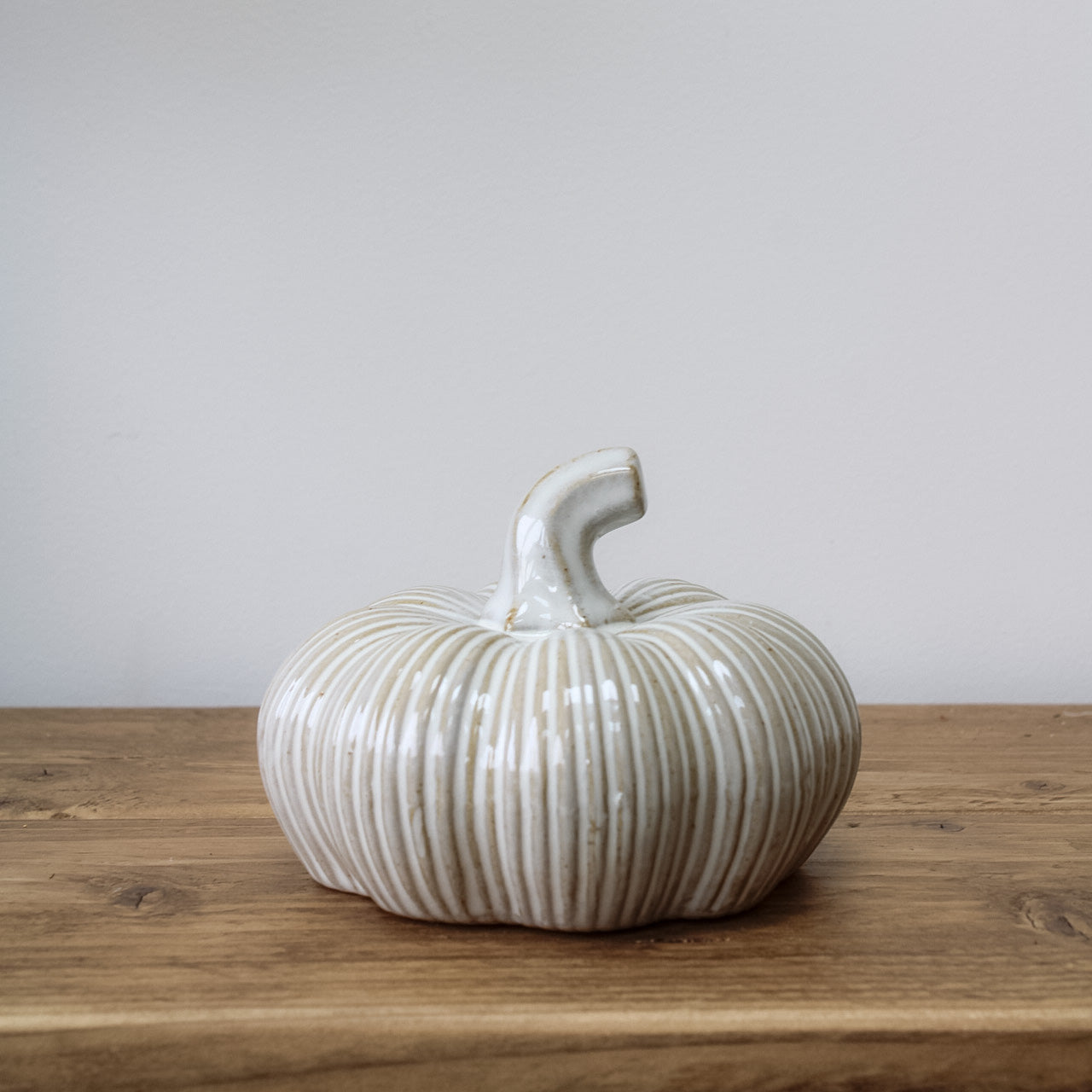 Short Rustic Glazed Ribbed Ceramic Pumpkin