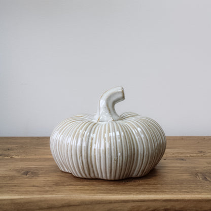 Short Rustic Glazed Ribbed Ceramic Pumpkin