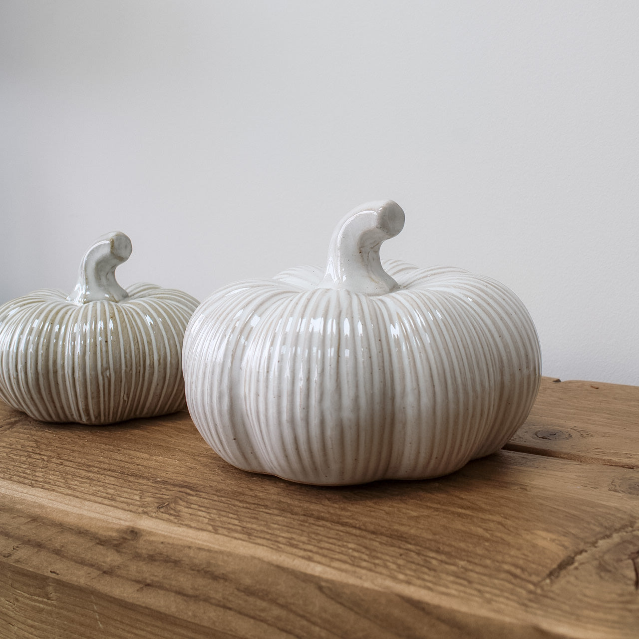 Short Rustic Glazed Ribbed Ceramic Pumpkin