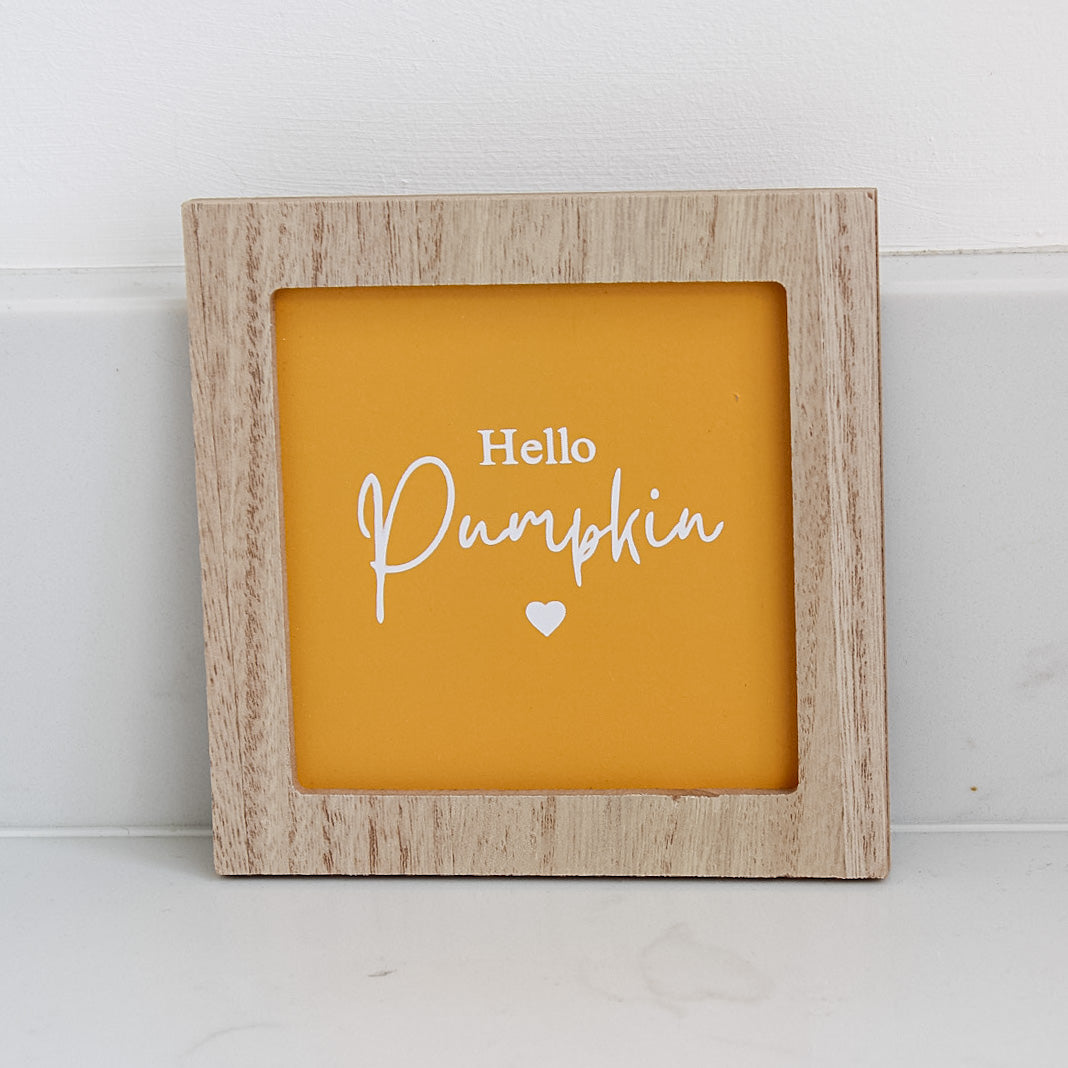 Hello Pumpkin Mini Orange Wooden Sign