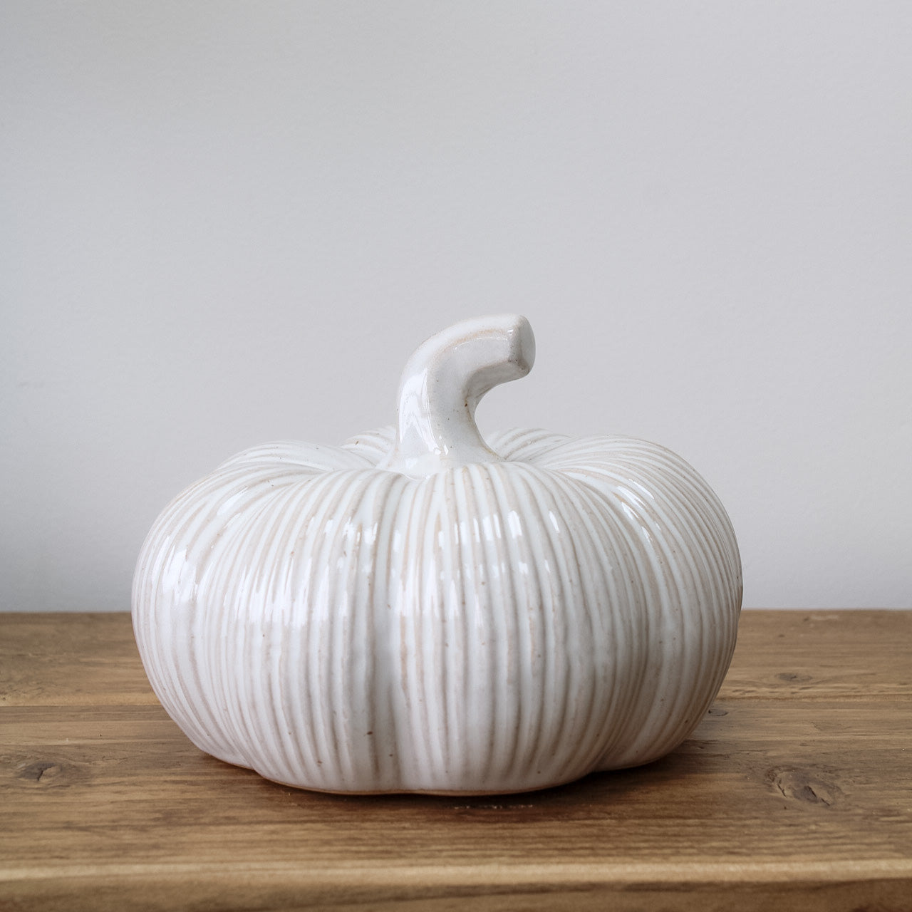 Short Rustic Glazed Ribbed Ceramic Pumpkin