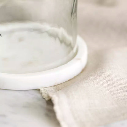 up close of marble base of candle holder