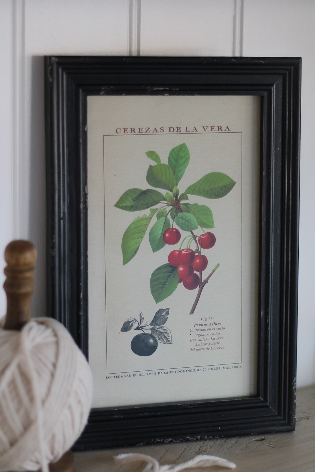 vintage cherry fruit black wooden framed wall art perfect for shelf styling 
