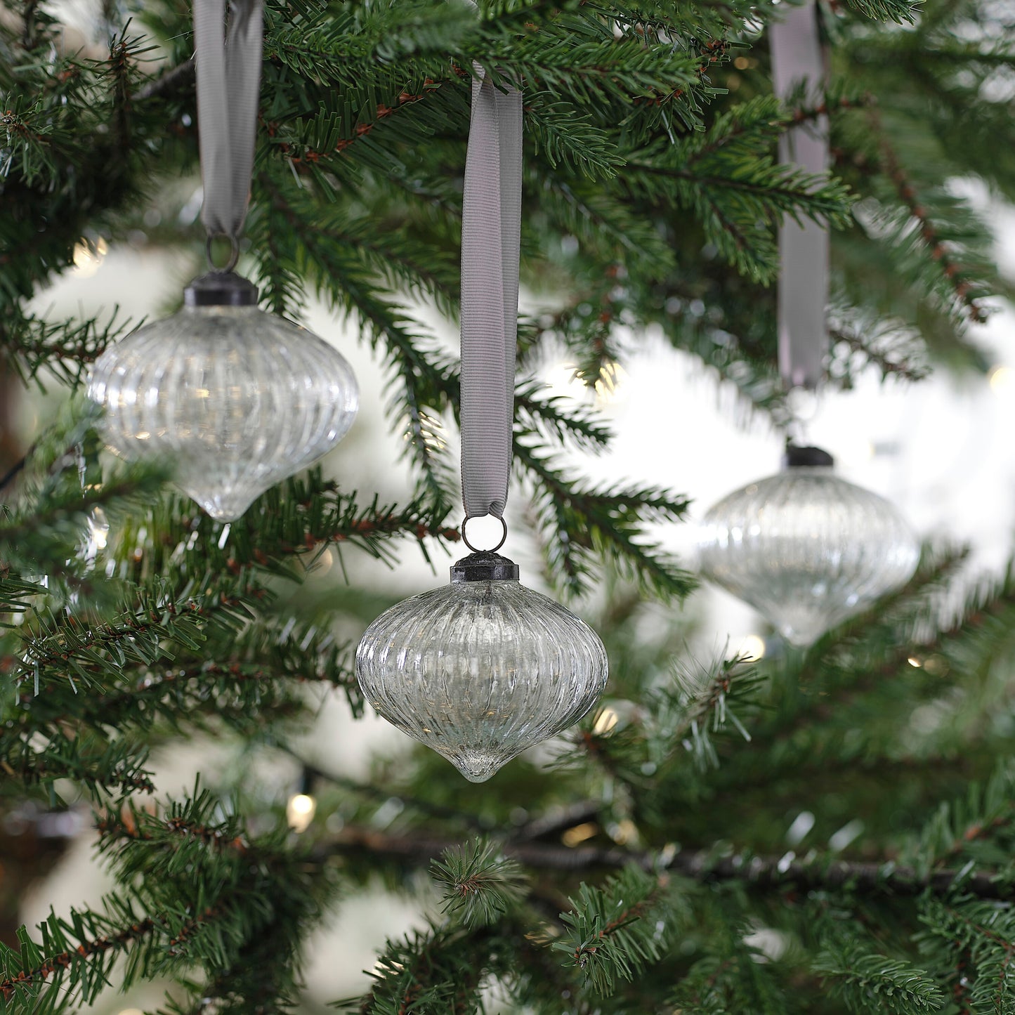 Ribbed Glass Tree Decorations | Set of 3
