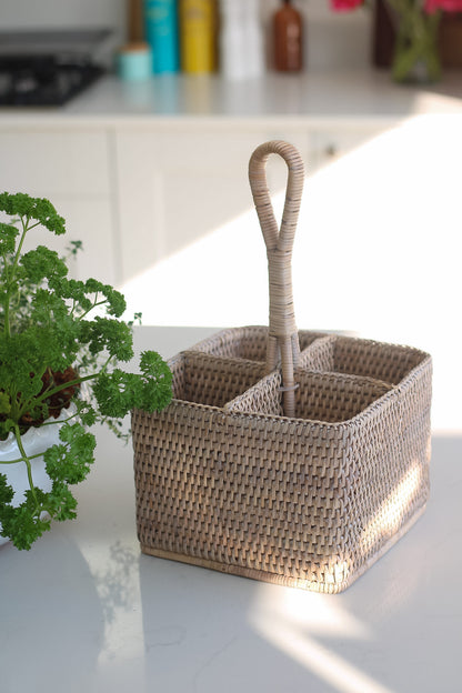 Hand crafted rattan condiment caddy for elegant home decor in your kitchen