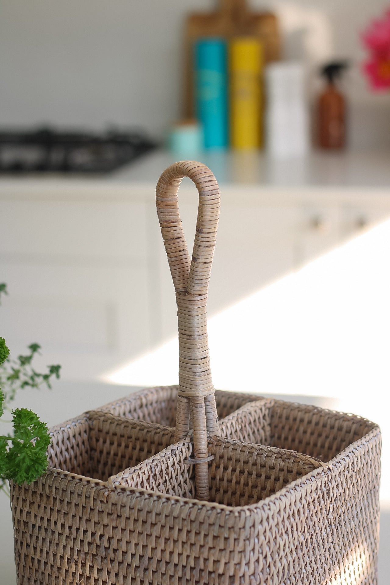 up close of condiment caddy for kitchen decor storage solutions