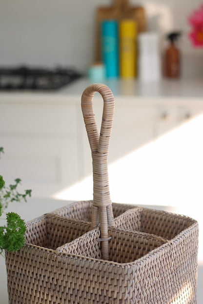 up close of condiment caddy for kitchen decor storage solutions