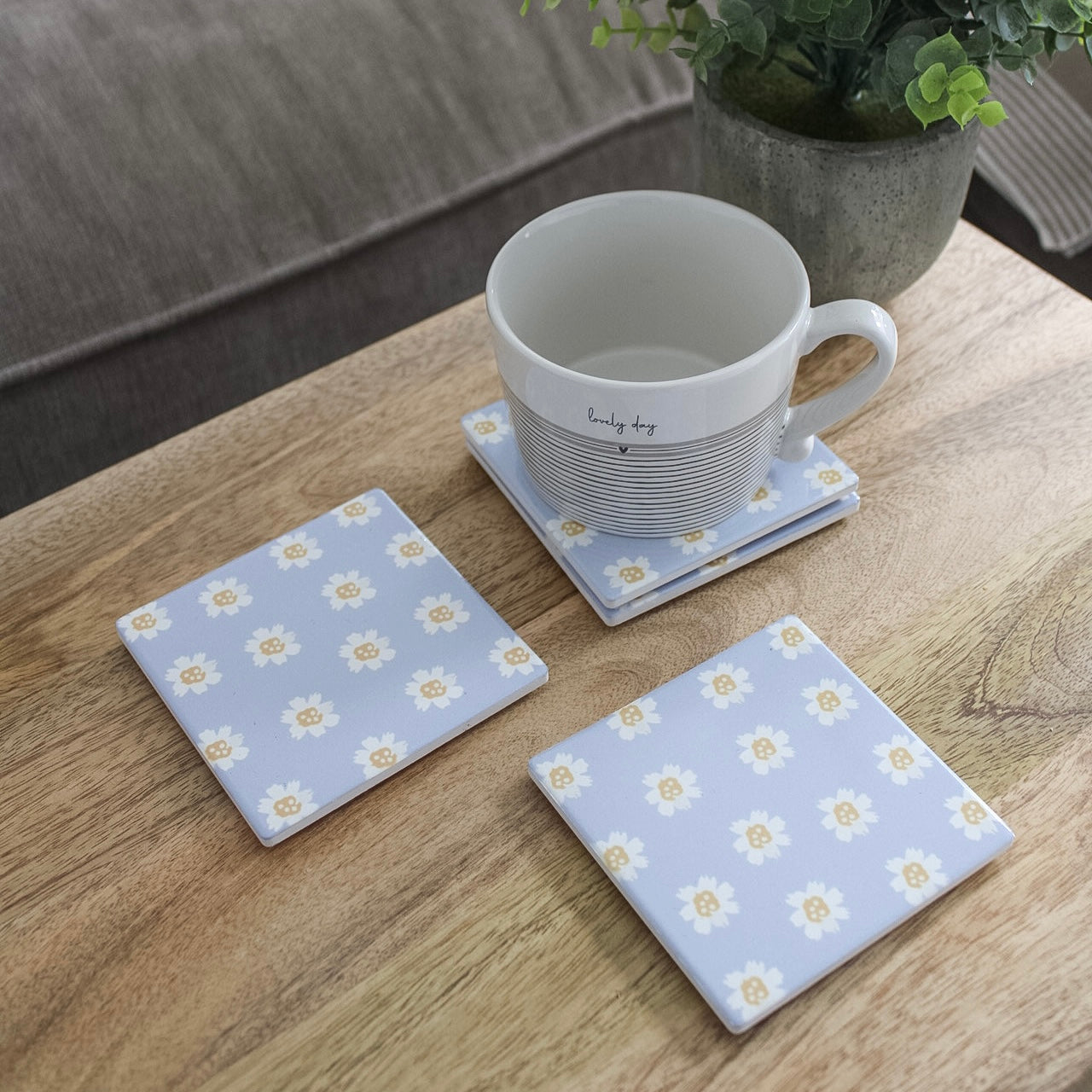 Blue Daisy Ceramic Coasters