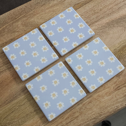 Blue Daisy Ceramic Coasters