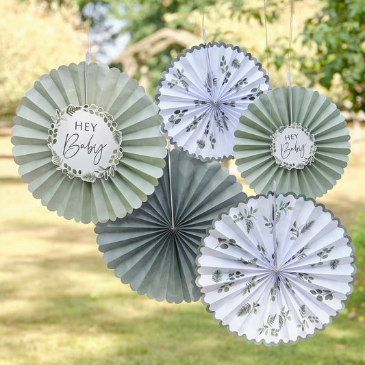 Sage Paper Fan Baby Shower Decorations