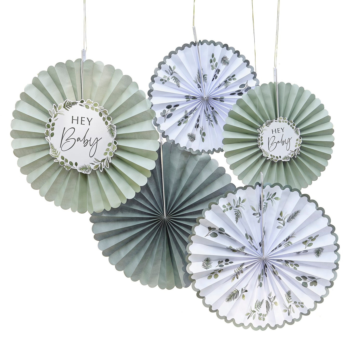 Sage Paper Fan Baby Shower Decorations