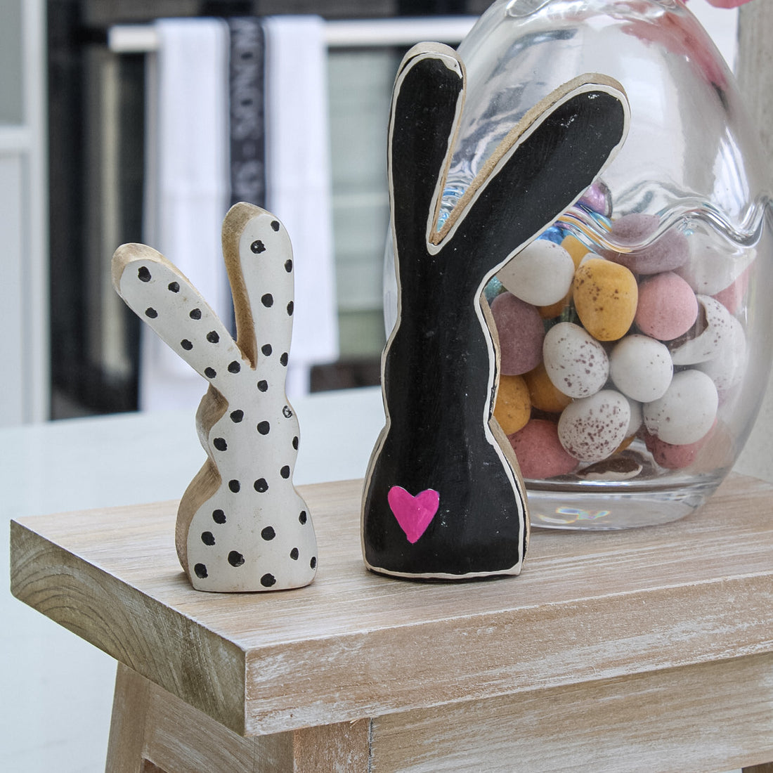 Mango Wood Painted Bunnies | Set of 2