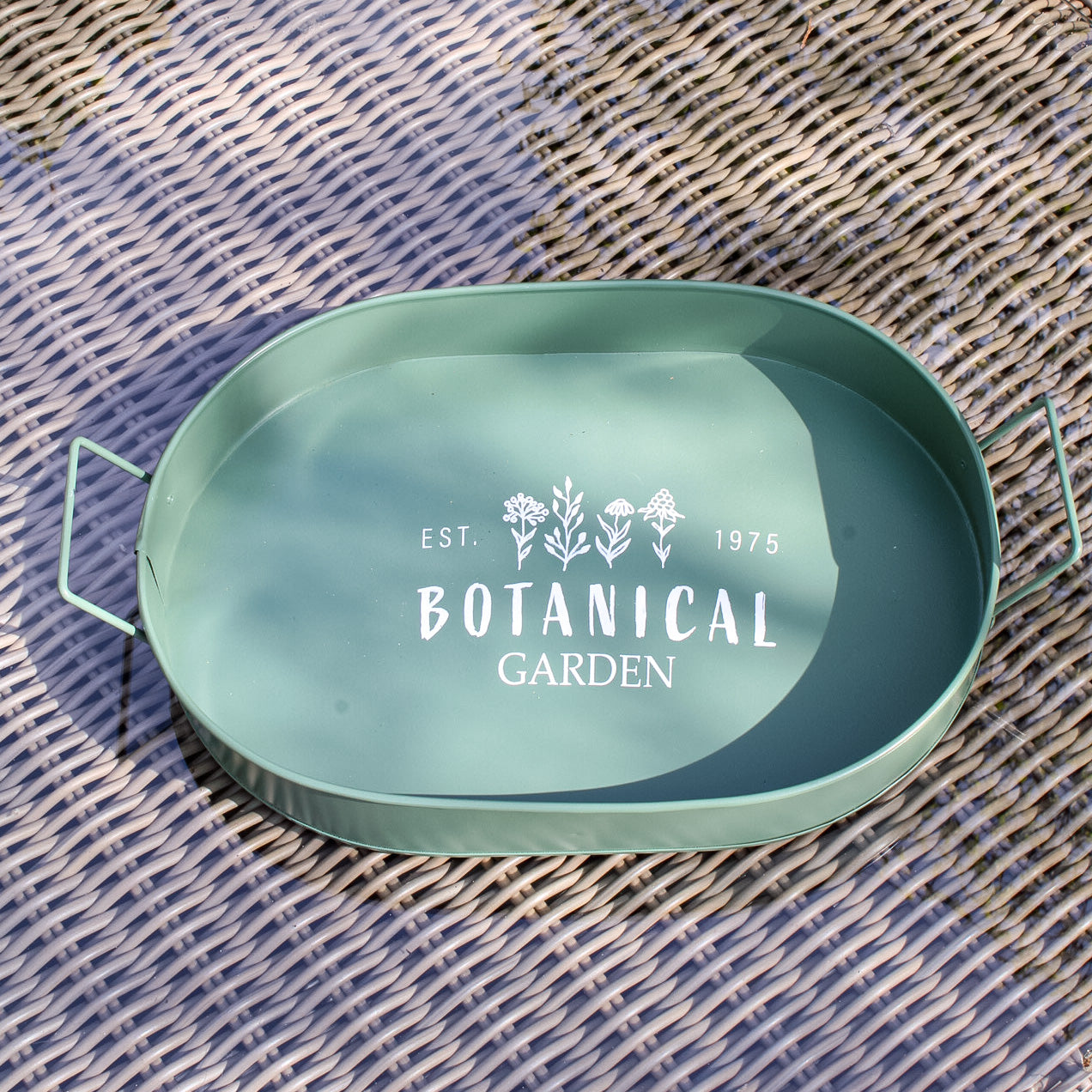Oval Botanical Garden Green Metal Tray
