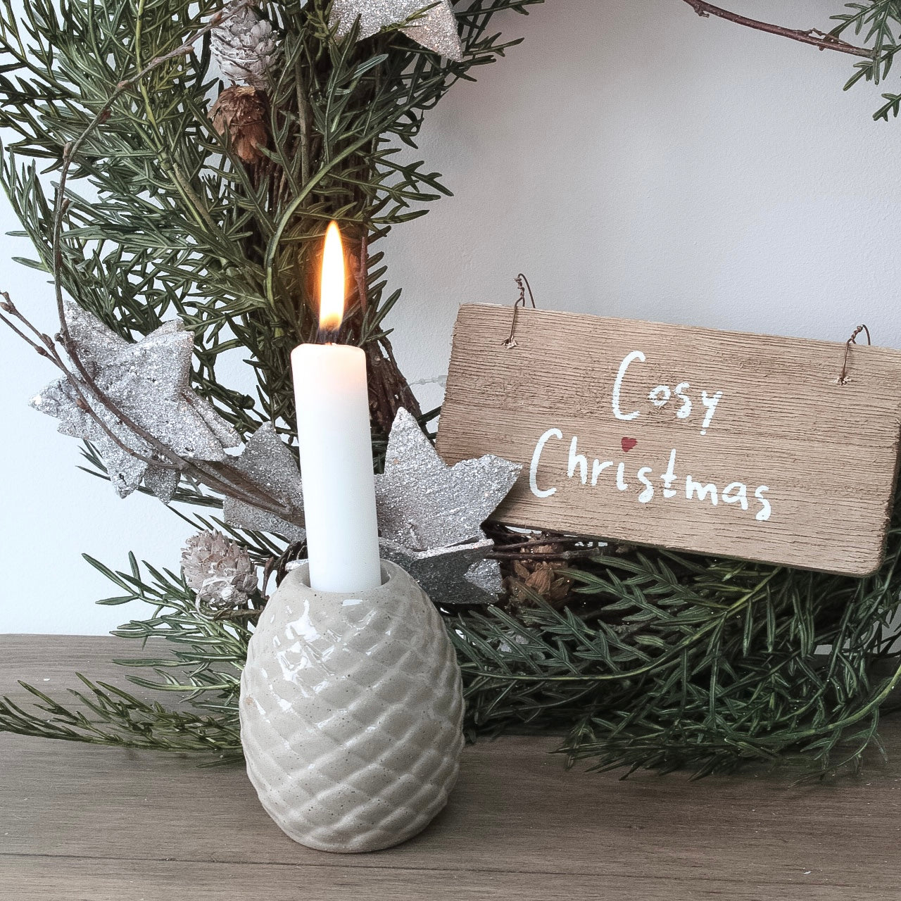 Stone Pinecone Dinner Candle Holder