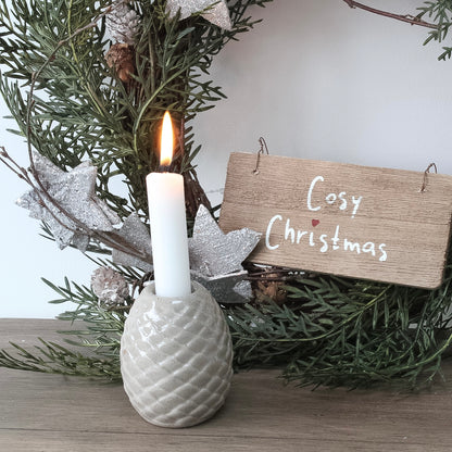 Stone Pinecone Dinner Candle Holder