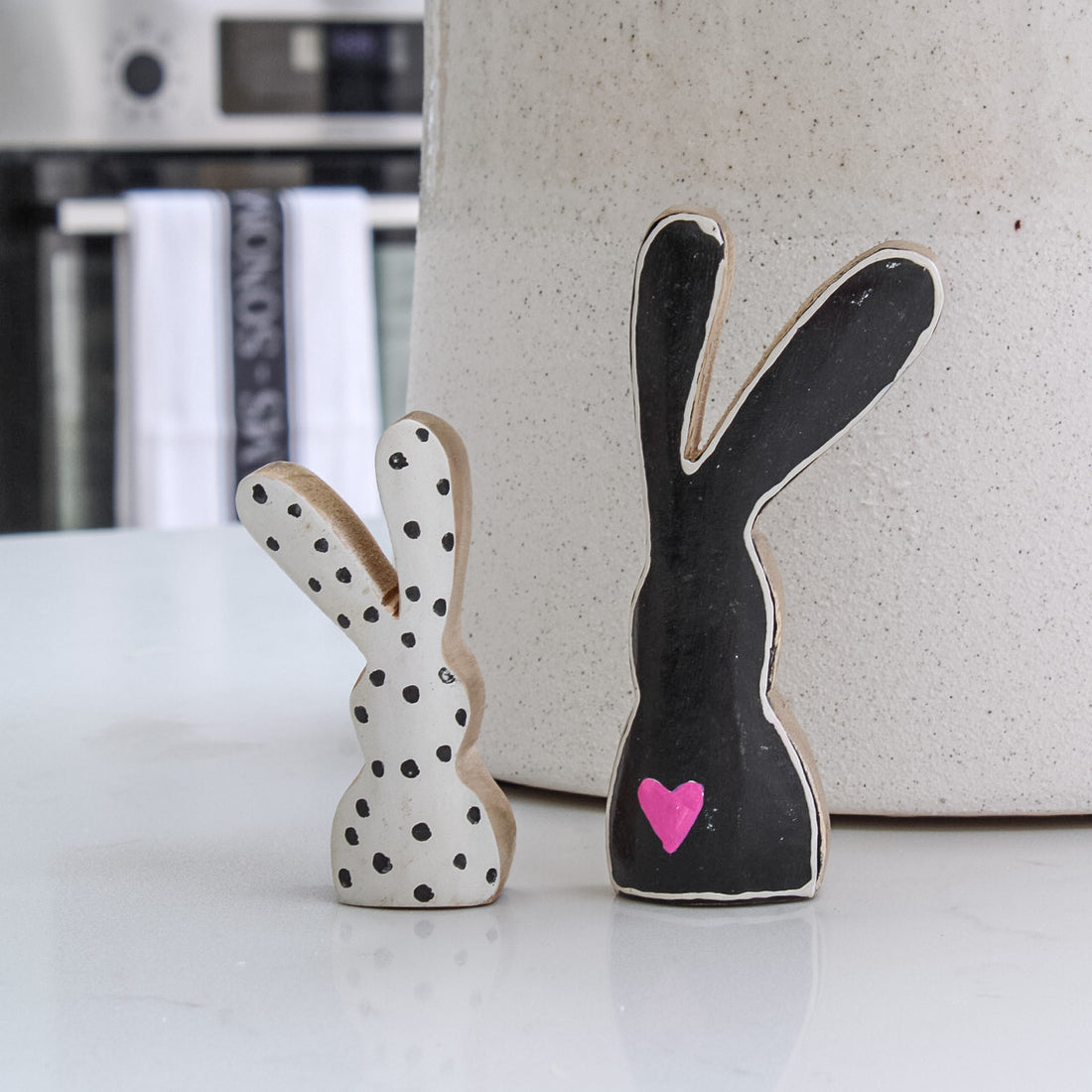 Mango Wood Painted Bunnies | Set of 2